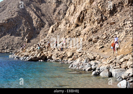 Sinai-Gebirge treffen der Golf von Aqaba Touristen auf Beduinen Kamel Trek nördlich von Dahab, Ras Malah im südlichen Sinai-Halbinsel Stockfoto