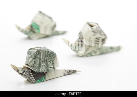 Origami-Dollar Bill Schnecken Stockfoto