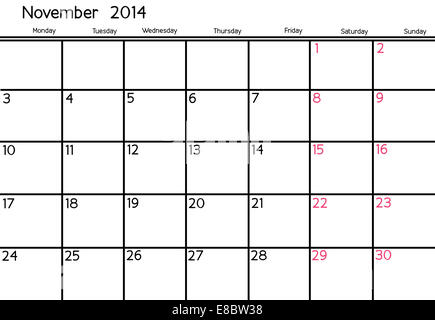 Leeren Kalender November 2014 Stockfoto