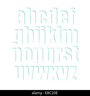 Satz von weißen Buchstaben mit blauen Schatten. stilvolle Schriftart Stockfoto