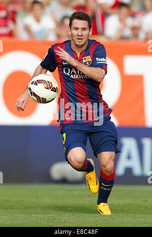 Madrid, Spanien. 4. Oktober 2014. La Liga Fußball. Rayo Valevano gegen FC Barcelona im Stadion Campo de Vallecas. Lionel Andrés Messi (argentinische Stürmer des Barcelona) Credit: Action Plus Sport/Alamy Live News Stockfoto