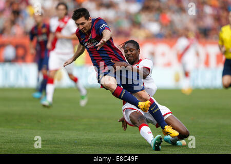 Madrid, Spanien. 4. Oktober 2014. La Liga Fußball. Rayo Valevano gegen FC Barcelona im Stadion Campo de Vallecas. Lionel Andrés Messi (argentinische Stürmer des Barcelona) Credit: Action Plus Sport/Alamy Live News Stockfoto