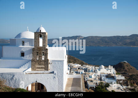 Blick auf Dorf Plaka Kykladen Griechenland Stockfoto