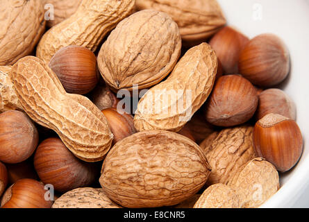 Nussmischung - Haselnüsse, Walnüsse und Erdnüsse Stockfoto