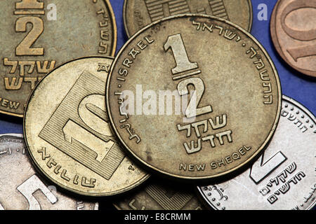 Münzen von Israel. Die Hälfte israelische neue Schekel Münze. Stockfoto