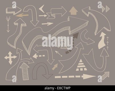 Hand zu zeichnen, der verschiedene Pfeile Set, Marker Doodle Skizze Stockfoto