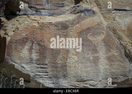 Antike Darstellungen oder Petroglyphen in Wyoming gefunden. einige Gedanken über 10000 Jahre alt sein Stockfoto