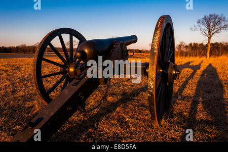 Kanone bei Sonnenuntergang, Schlachtfeld Nationalpark Manassas, Virginia. Stockfoto