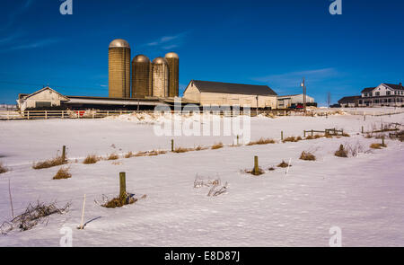 Winter-Blick auf einem Bauernhof im ländlichen Lancaster County, Pennsylvania. Stockfoto