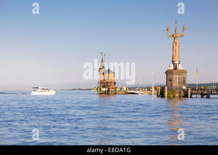 Hafen Sie Eingang von Konstanz mit der Imperia-Statue, Bodensee, Konstanz, Baden-Württemberg, Deutschland Stockfoto