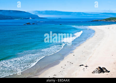 Entfernten Sandstrand an der Balnakeil Bucht, Halbinsel Cape Wrath auf der linken Seite, Sutherland, Northwest Highlands Scotland UK Stockfoto