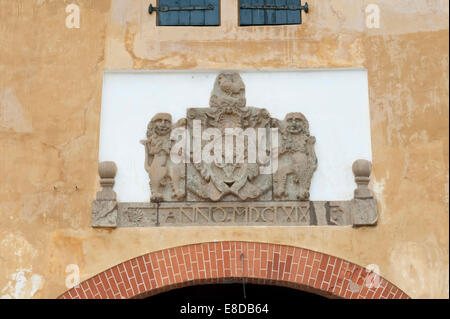 Wappen des Gouverneurs von der niederländischen Ostindien-Kompanie, VOC, auf der Stadtmauer von Galle, südlichen Provinz, Sri Lanka Stockfoto