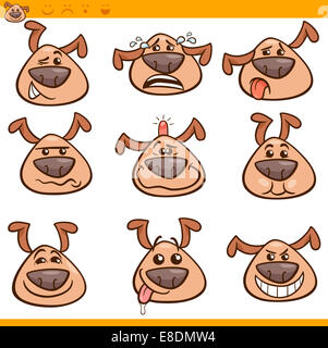 Cartoon-Illustration der lustige Hunde, die mit dem Ausdruck ihrer Gefühle oder Emoticons Set Stockfoto