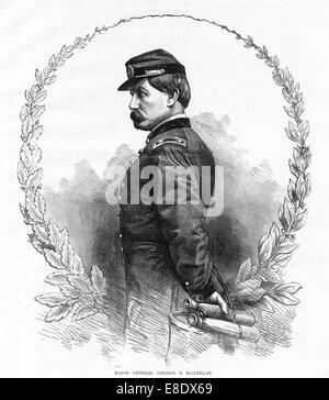 Gravieren von Generalmajor George B. McClellan aus "Berühmte Führer und Kampfszenen des Bürgerkrieges", veröffentlicht im Jahr 1864. Stockfoto