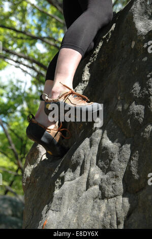 Klettern und Bouldern in Fontainebleau Stockfoto