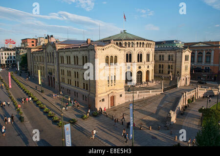 Blick auf das Parlamentsgebäude Stortinget Norweger in Oslo, Norwegen Stockfoto