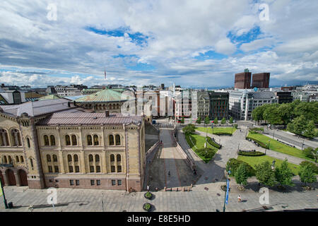 Blick auf das Parlamentsgebäude Stortinget Norweger in Oslo, Norwegen Stockfoto