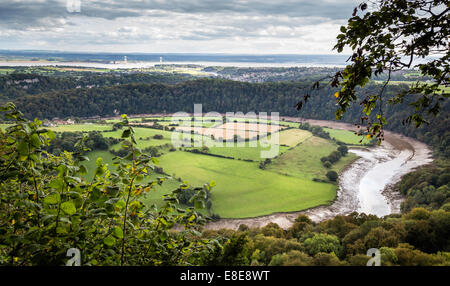 Vista aus Moos Cottage Sicht über den Fluss Wye der Severn-Mündung und Brücke über - Monmouthshire Wales UK Stockfoto