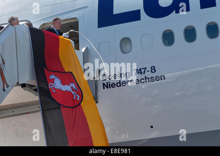 Schönefeld, Deutschland, Taufe von der Lufthansa Boeing 747-8 auf der ILA 2014 Stockfoto