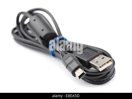 Schwarz USB-Miniusb Kabel isoliert auf weiss Stockfoto
