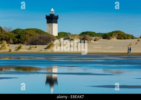 Der Leuchtturm am Espiguette, Le Grau Du Roi, Gard, Languedoc Roussillon, Frankreich Stockfoto