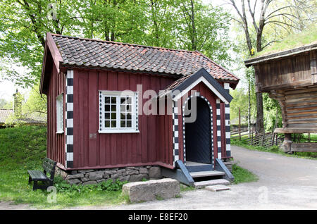 Alte Holzbauten im Norwegian Folk Museum in Oslo Stockfoto