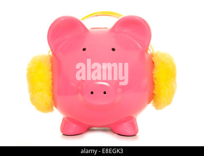 Piggy Bank tragen Ohr Muffs Ausschnitt Stockfoto