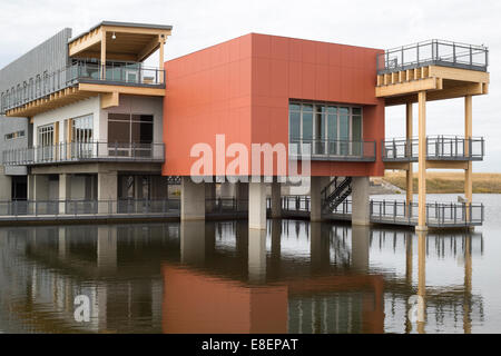 Umweltbildung und Ethik-Zentrum, ein Gebäude mit LEED-Gold-Standard Wasser Behandlung Feuchtgebiet in Ralph Klein Park Stockfoto