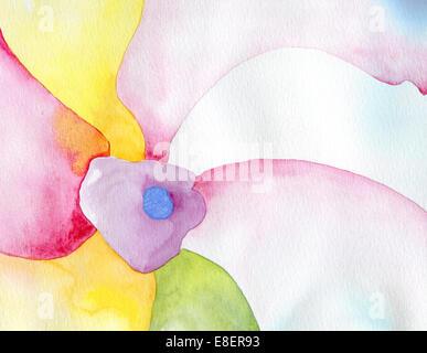 Abstrakte Aquarell Blume mit grün, rot, gelb, blau und weiß für Hintergrundtextur. Stockfoto