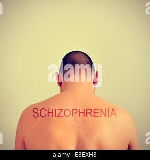 Porträt von der Rückseite eines jungen Mannes und das Wort Schizophrenie Stockfoto