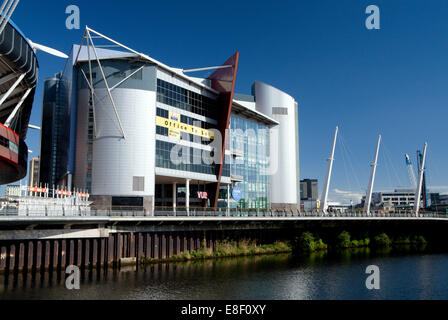 Stadion-Plaza-Gebäude neben Millennium Stadium, Cardiff, Südwales, UK. Stockfoto