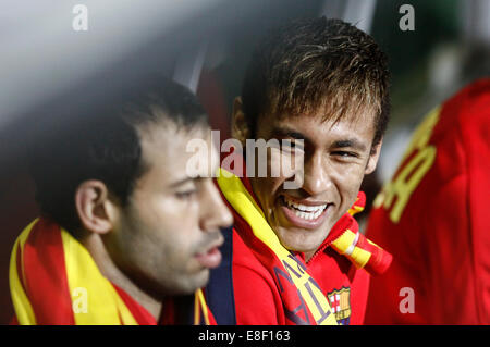 Neymar und Mascherano während der Copa del Rey zwischen FC Cartagena Vs FC Barcelona Stockfoto