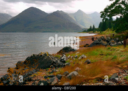 Die fünf Schwestern von Kintail aus über Loch Duich, Highland, Schottland. Stockfoto