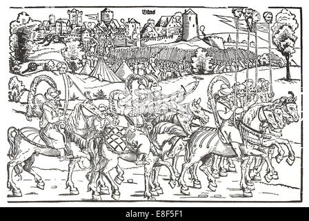 Fragment einer Breitseite auf die türkische Invasion in Ungarn. Künstler: Schoen, Erhard (1491-1592) Stockfoto