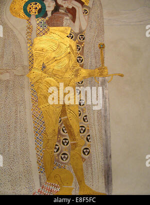 Der Beethovenfries, Detail: Ritter in glänzender Rüstung. Künstler: Klimt, Gustav (1862-1918) Stockfoto