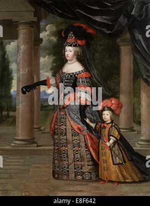 Maria Theresa von Spanien mit ihrem Sohn, der Dauphin Ludwig von Frankreich. Künstler: Beaubrun, Henri (1603-1677) Stockfoto