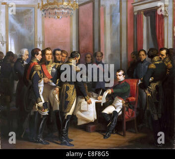 Der Abdankung Napoleons in Fontainebleau am 11. April 1814. Künstler: Bouchot, François (1800-1842) Stockfoto