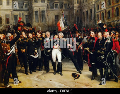 Napoleons Abschied von der Kaiserlichen Garde in den Innenhof des Schlosses von Fontainebleau am 20. Apri Artist: Montfort, Antoine Alphonse (1802-1884) Stockfoto