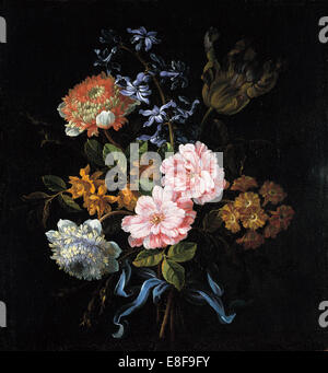 Bouquet poppy Anemonen, Rosen, Doppel campernelle, eine Hyazinthe, eine Tulpe und aurikel gebunden mit a b Artist: MONNOYER, Jean-Baptiste (1636-1699) Stockfoto
