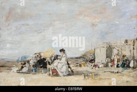 Dame in weiß am Strand von Trouville. Künstler: Boudin, Eugène-Louis (1824-1898) Stockfoto