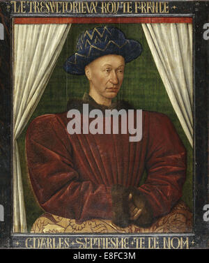 Porträt von König Karl VII. von Frankreich. Artist: Fouquet, Jean (1420-1481) Stockfoto