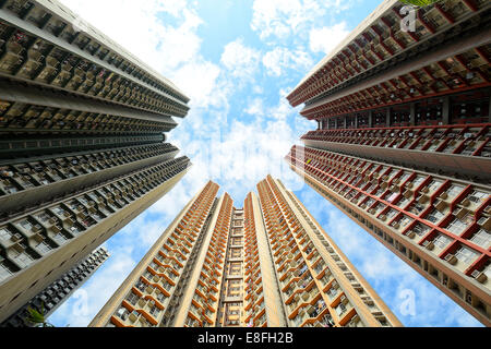 China, Hong Kong, hoch aufragenden Wohnungen, Low Angle view Stockfoto