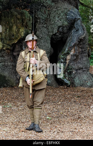 Lebenden Historiker des Manchester Regiment "Geschenke Waffen" - kurze Magazin Lee Enfield Gewehr SMLE Mk III Repetieren & Bajonett Stockfoto