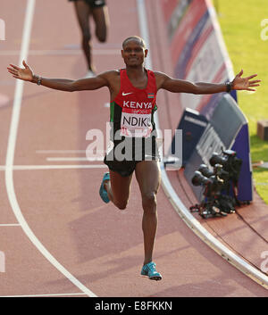 Jonathan Ndiku (KEN) gewinnt die Goldmedaille - Mens 3000-Meter-Hindernislauf. Leichtathletik - Hampden Park - Glasgow - UK - 08.01.2014- Stockfoto