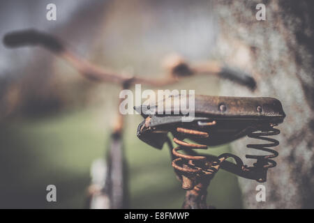 Rostigen Fahrradsattel Stockfoto