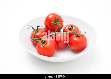 Cherry-Tomate auf einem weißen Teller Stockfoto