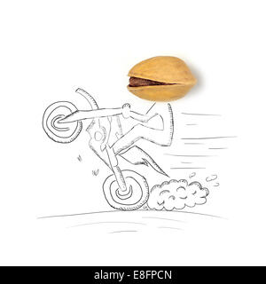 Konzeptionelle Mann auf dem Motorrad einen Wheelie zu tun Stockfoto