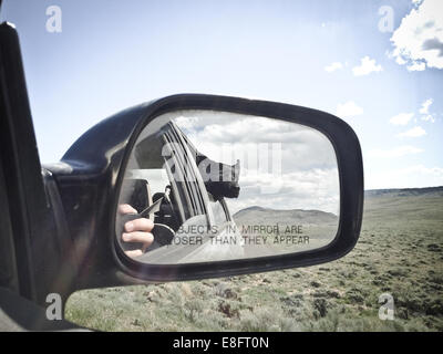 USA, Wyoming, Hund suchen Autofenster Stockfoto