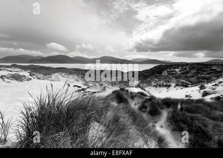 Luskentyre Sanddünen, Isle of Harris, äußeren Hebriden schwarz / weiß Stockfoto