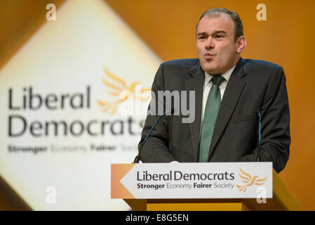 Ed Davey MP, Secretary Of State for Energy and Climate Change spricht bei der liberale Demokrat-Herbsttagung am 10.07.2014 am Scottish Exhibition and Conference Centre, Glasgow.  . Stockfoto